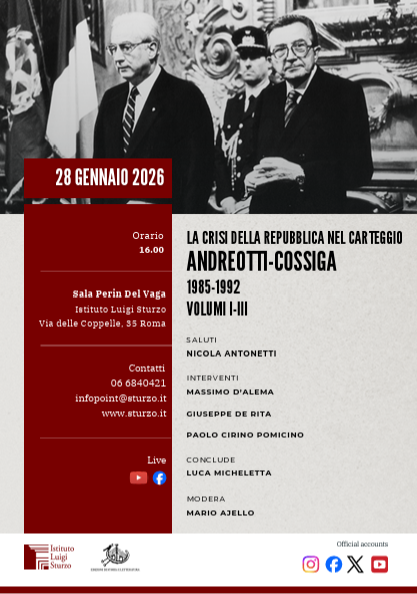 Presentazione del volume: "La crisi della Repubblica nel carteggio Andreotti - Cossiga 1985 - 1992"